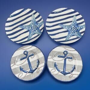 Oceanic 4 Piece Multicolored Melamine Plates 2-8.5” Salad & 2-10.5” Dinner